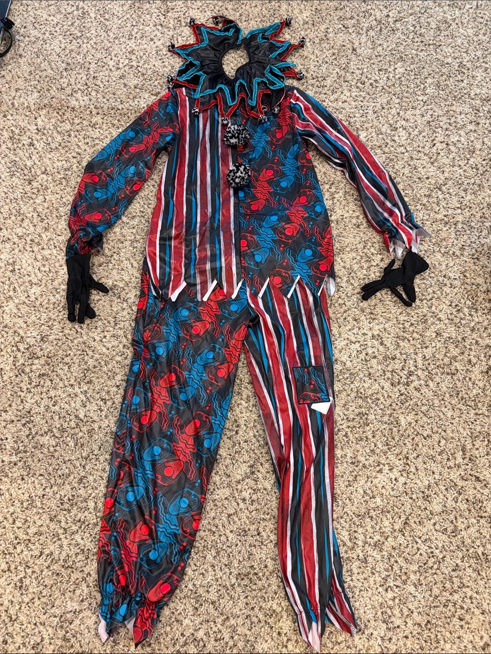 Spirit Red and Blue Striped Floral Clown-Style Jumpsuit
